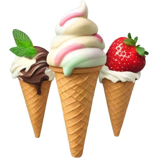 Ice cream cone with 4 scoops vanilla chocolate strawberry and mint emoji