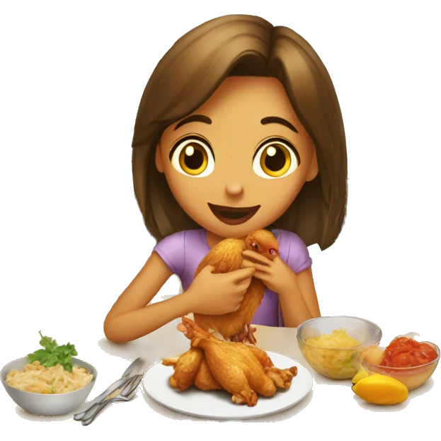 Girl eating chicken on the table emoji