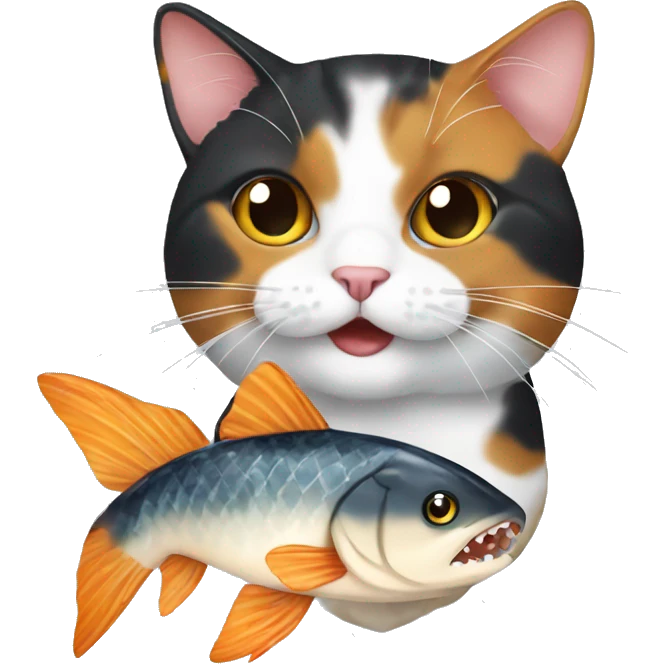 Calico-cat eating fish emoji