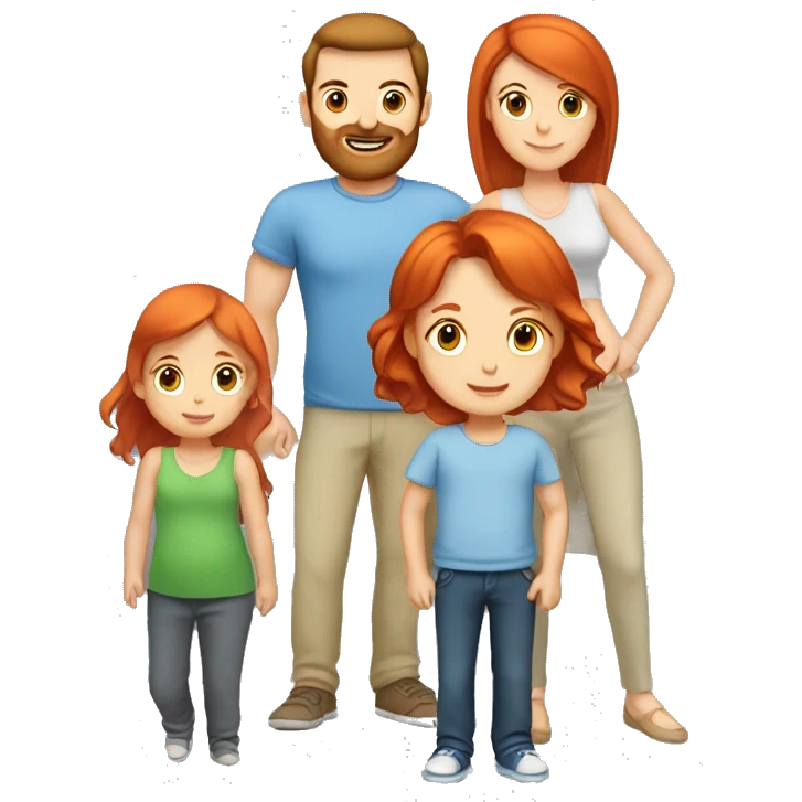 Parents with a baby girl - mom has red hair, dad has brown hair and the baby is a girl. All of them are Caucasian. The daughter should be an infant emoji