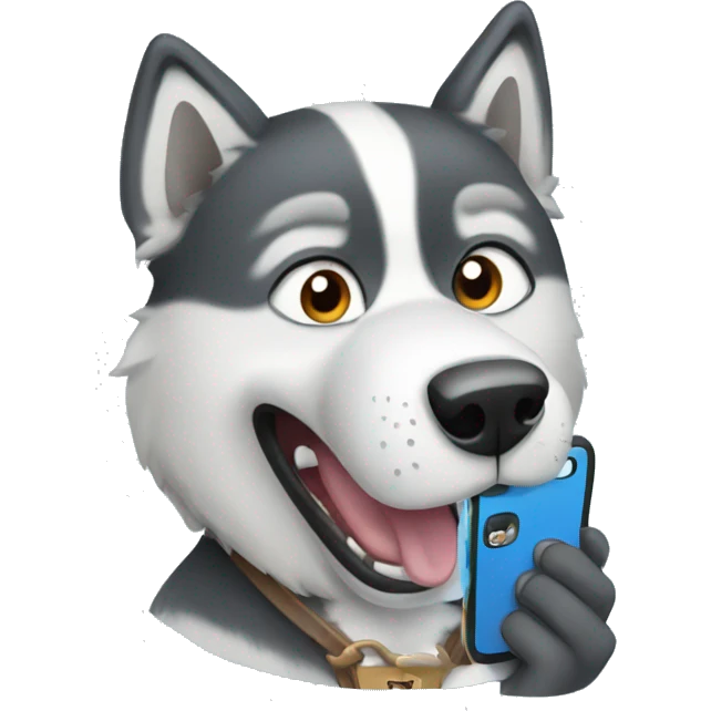 A husky holding a phone emoji