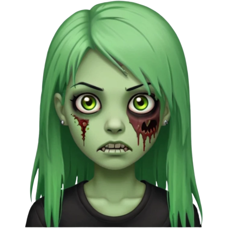 zoombi girl cabelo liso preto franja de lado cabelo partido de lado risquinho na sobrancelha e um piercing na sobrancelha um piercing no nariz cabelo longo zoombi verde ne tipo esse o  emoji