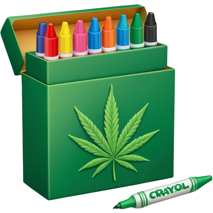 a box of crayola permanent markers with cannabis leaf emoji