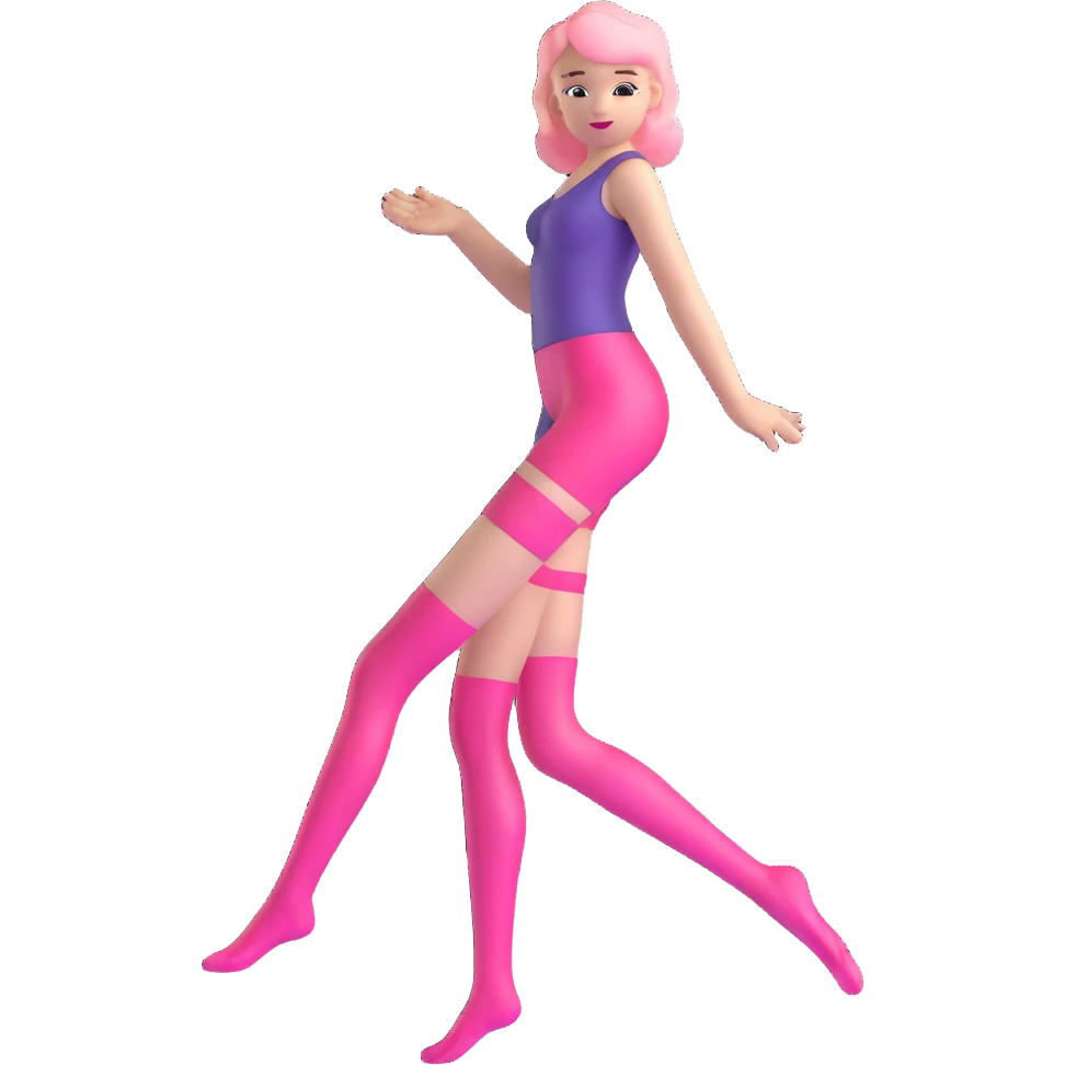 Minimalistic stylized girl figure in transparent glass style with pink gradient, adjusting pink stockings emoji