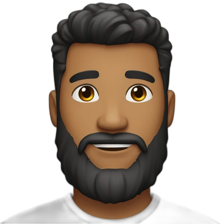 caramel brown skin male, black haircut hair with a skin fade haircut, good beard, white teeth, black t shirt approximately 32 years old, good beard, chest up, confident emoji