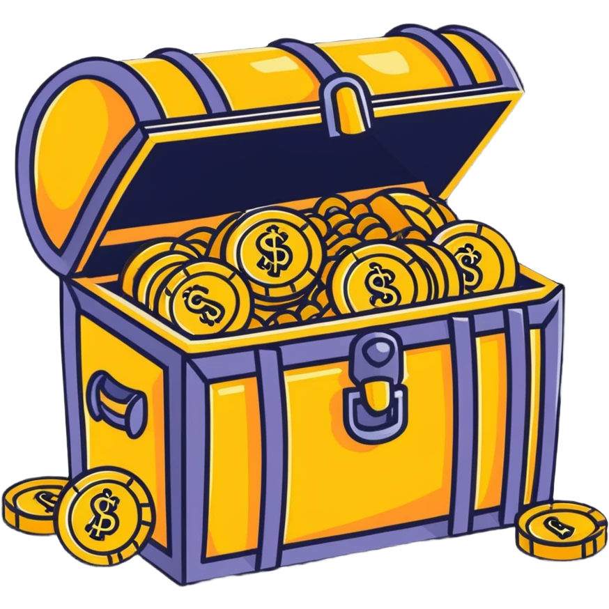 pirate treasure chest with gold coins emoji