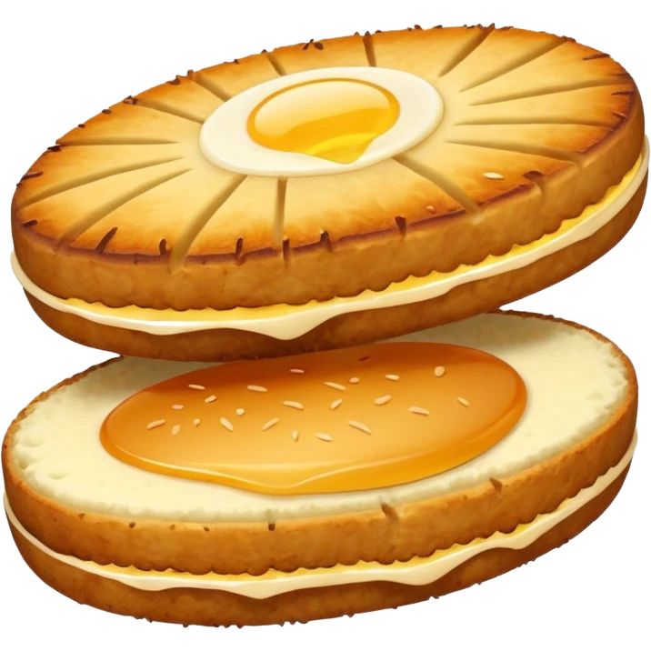 oval potato cutlet, sliced open to show fluffy inside, emoji style emoji
