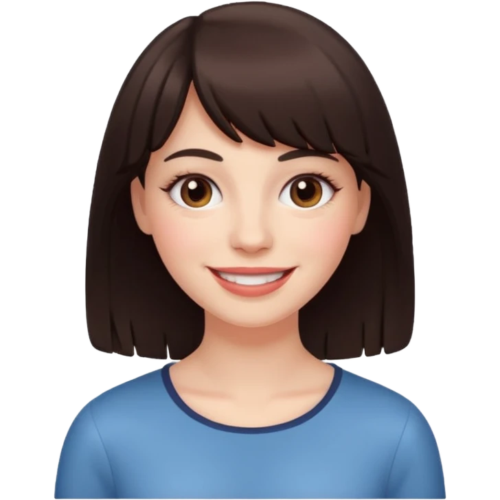 White smiling women with a dark brown fringe emoji