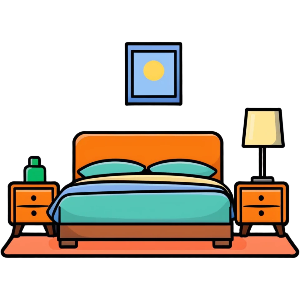 Cozy bedroom with bed, nightstand and lamp emoji