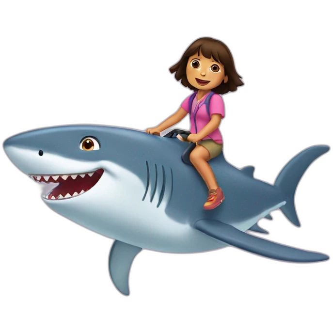 Dora riding a shark emoji