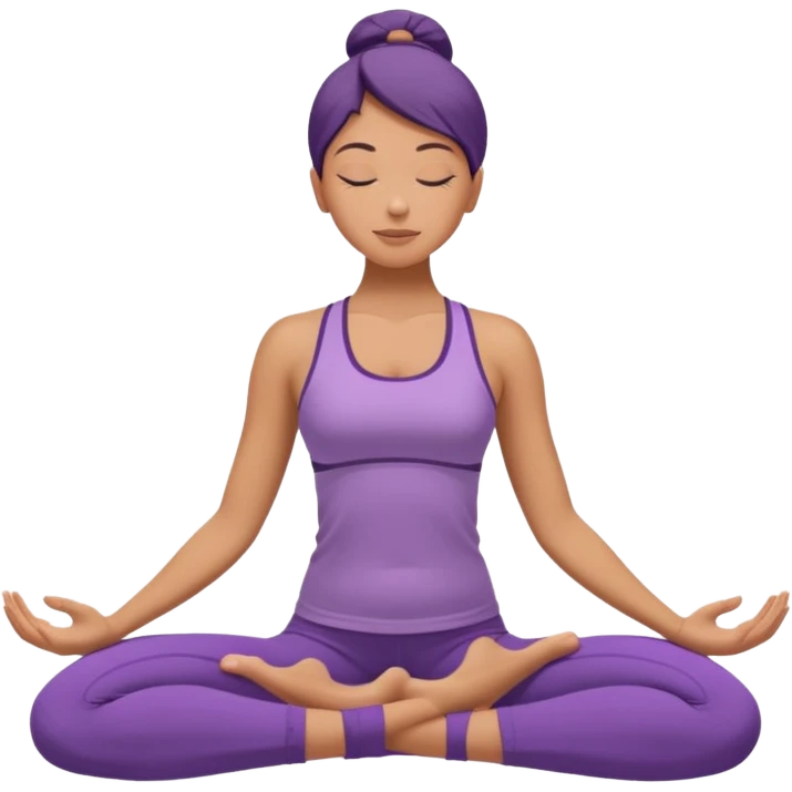 	A woman in purple yoga wear resting in child’s pose, soft white background, peaceful energy. emoji