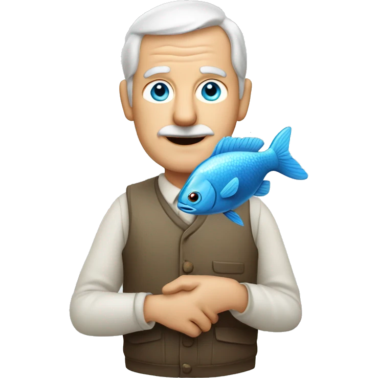 Old white man with blue eyes holding fish emoji