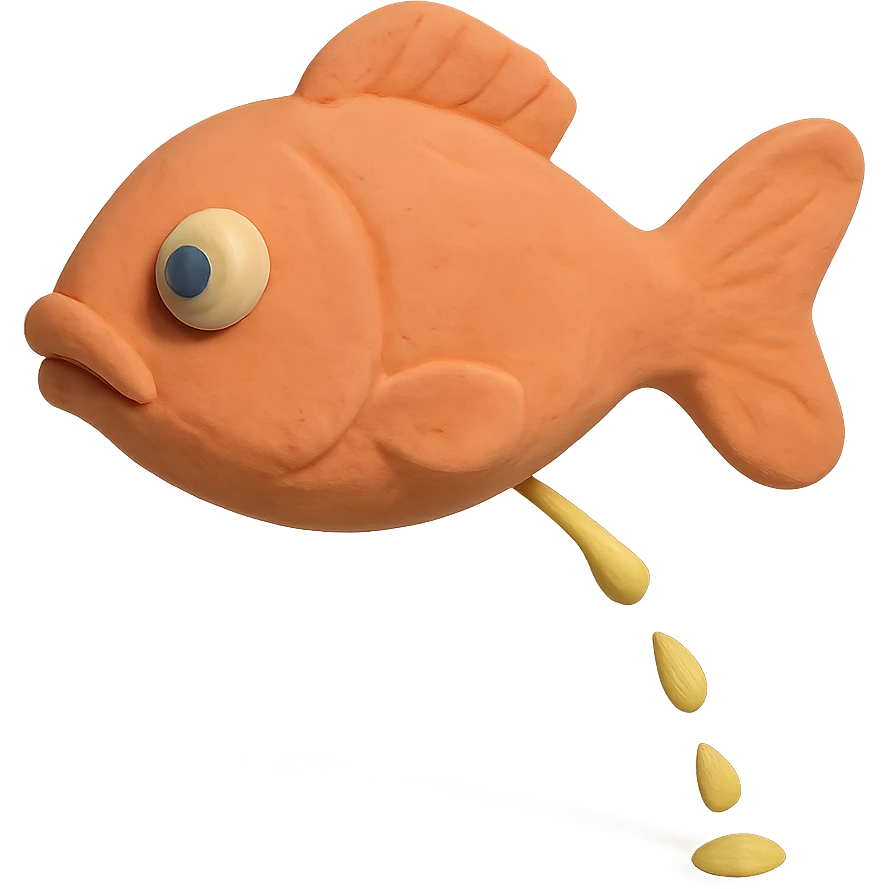claymation style fish peeing with pastel colors emoji