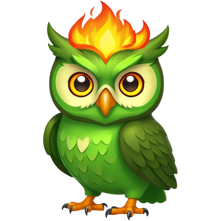 Duolingo green owl mascot with fire flames behind it emoji