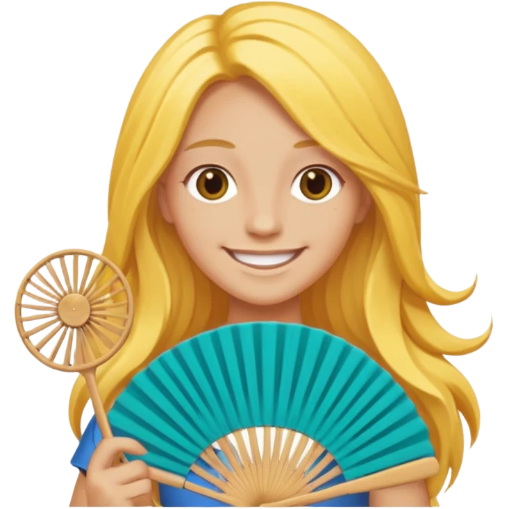 long yellow haired folding fan holder  emoji