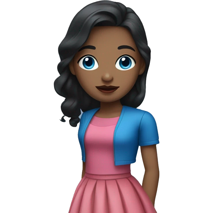 A girl with black hairand blue eyes and red lips and pink top and blue skirt emoji