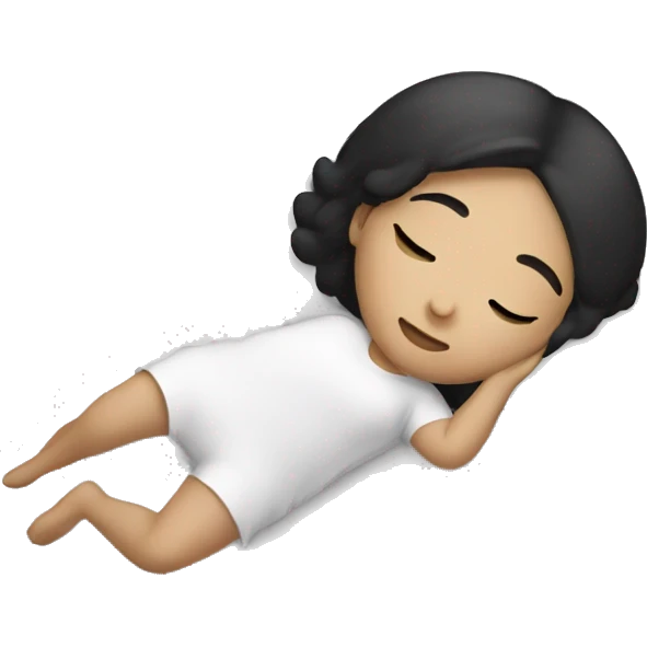  girl sleeping . The girl has a black hair and white skin  emoji