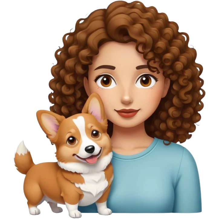 Curly brunette girl with a corgi   emoji