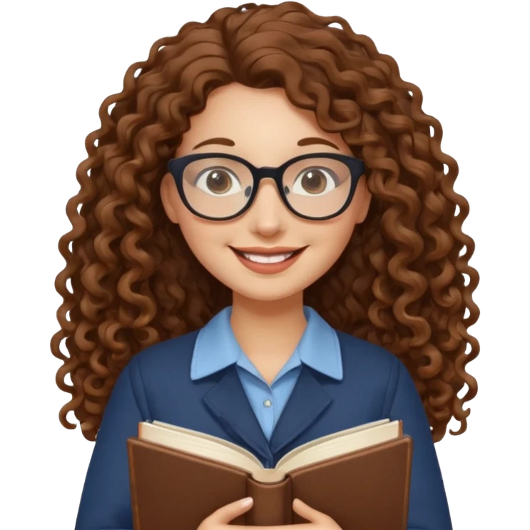 Long Hair Women with Book, Brown curly hair, happy

 emoji
