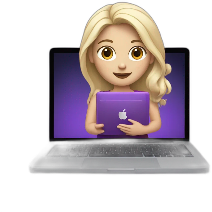 white tech blonde girl with purple macbook pro in hand emoji