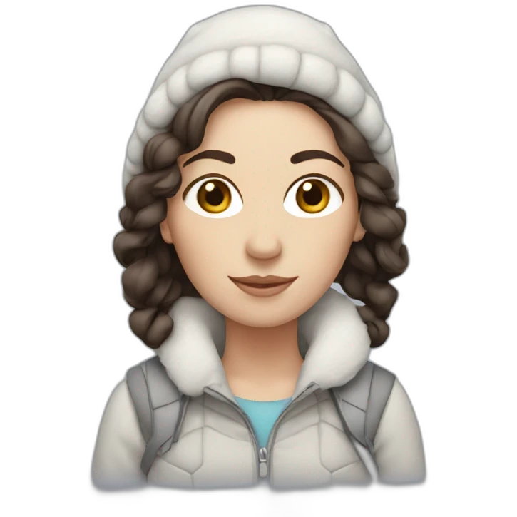 White Woman with dark brown hair and snow emoji