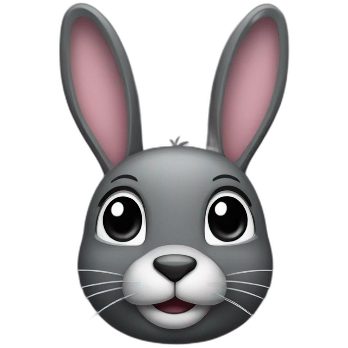 dark grey bunny, with dark grey nose and mouth and big ears emoji