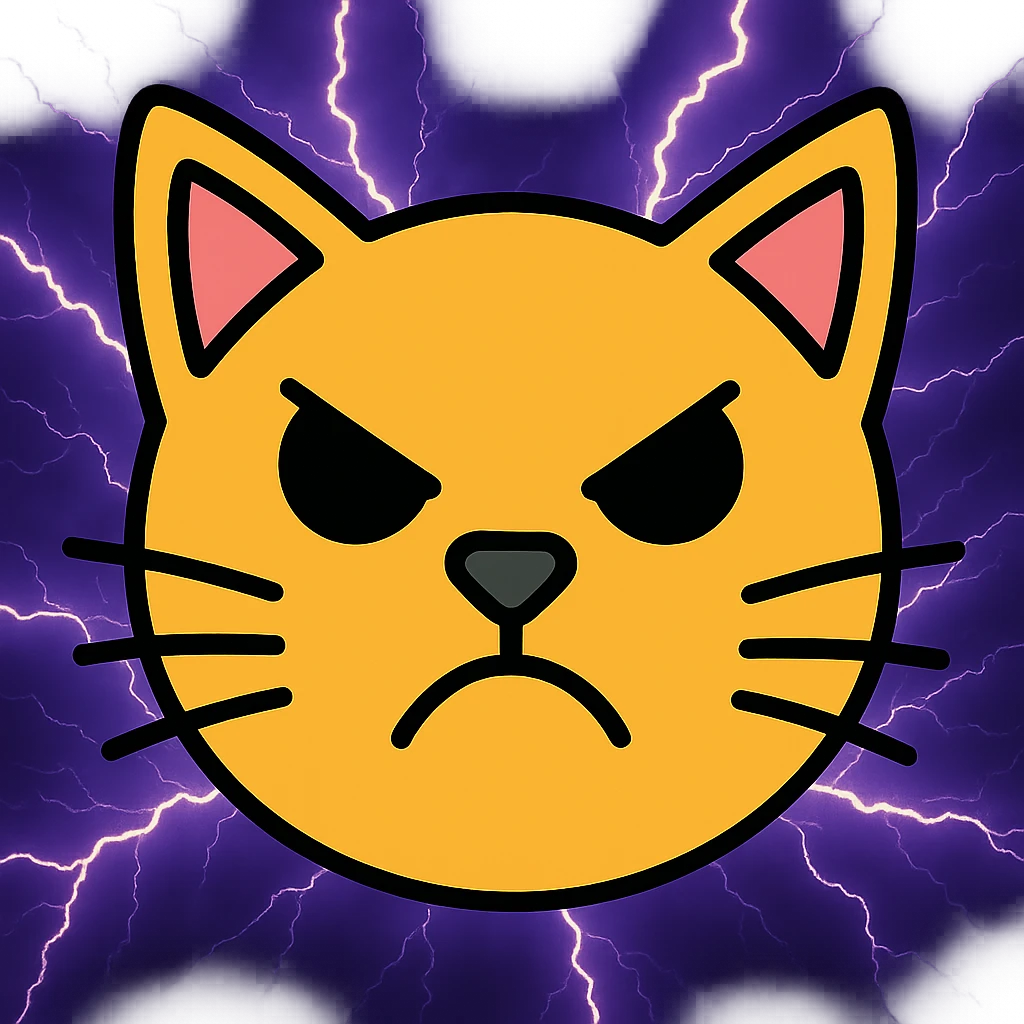 Add a dramatic lightning background behind the angry cat, keep the color outline icon style. emoji