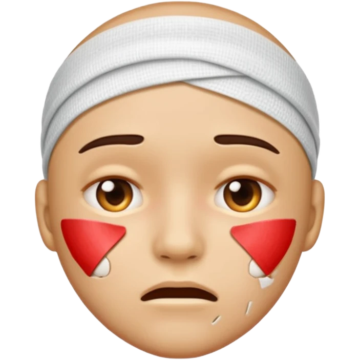 injured face emoji with bandages or scars, painful expression emoji