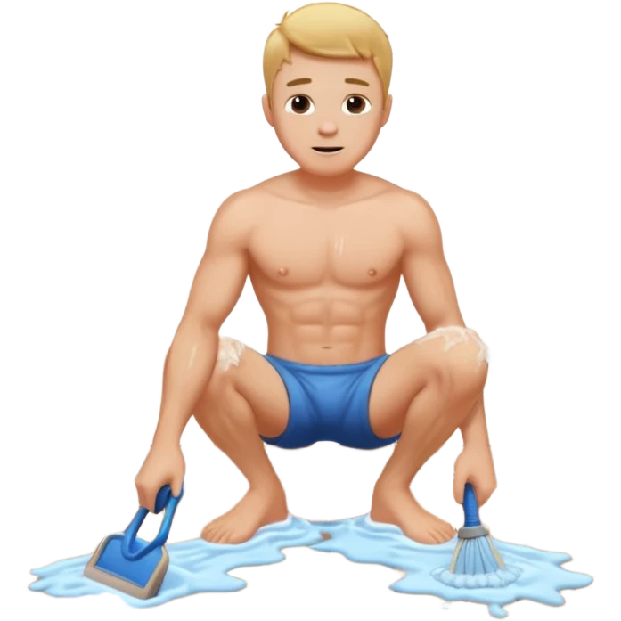 Gay shirtless white male scrubbing floor emoji