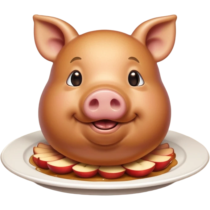 green pig on a plate with an apple in it's mouth emoji