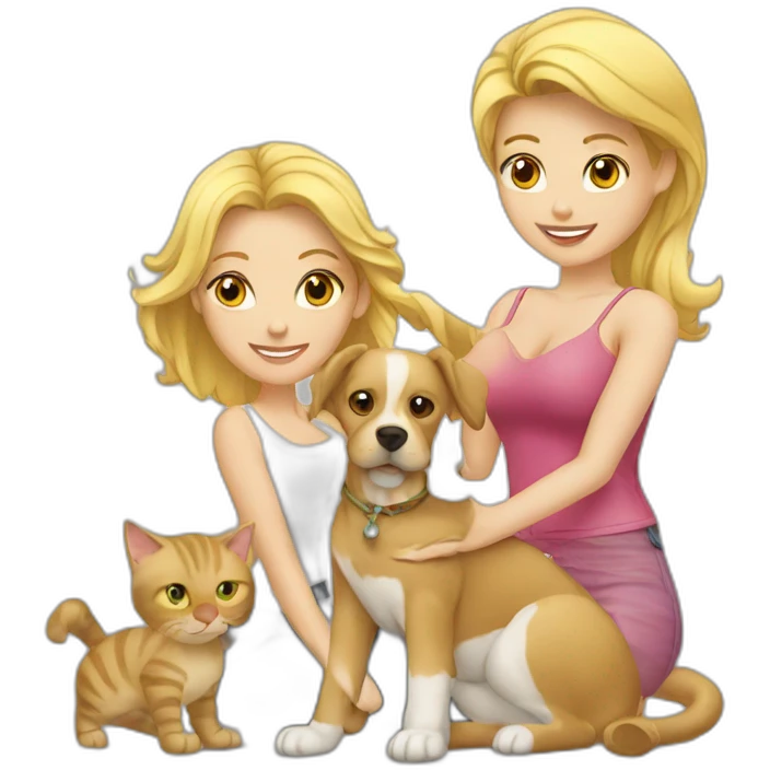 blond-hair-sexy-man-and-woman-with-dog-and-cat emoji