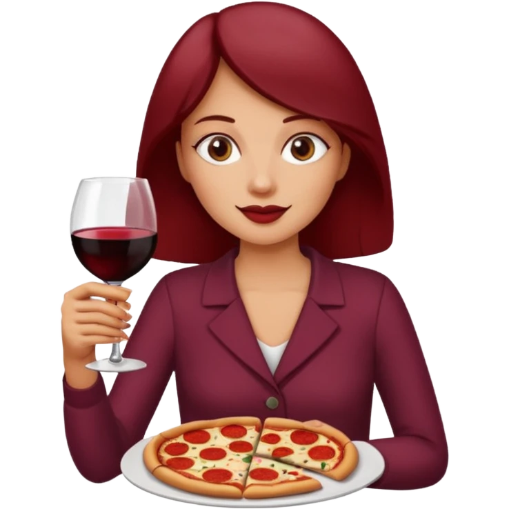 Woman with glass of wine and pizza emoji
