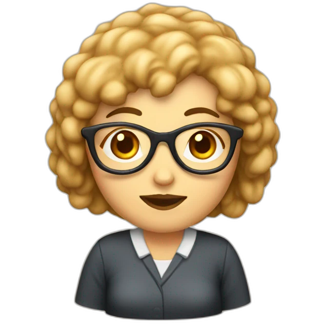 Female teacher with fringe and glasses eating a cookie emoji