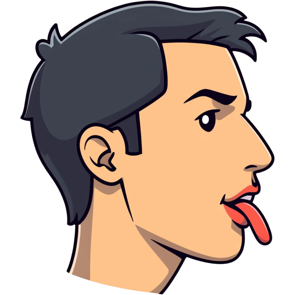 clear side profile of a man sticking his tongue out, complete side view showing the side of face emoji