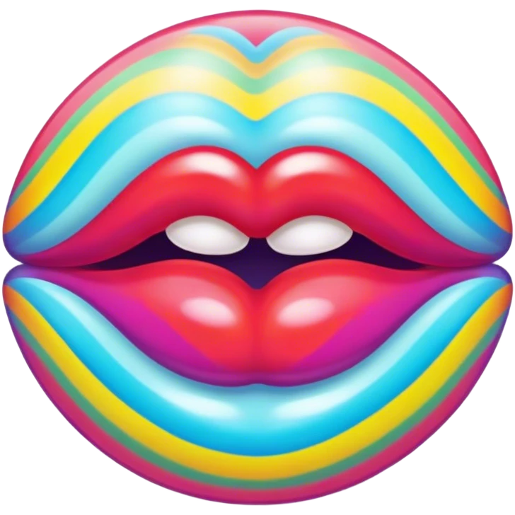 A psychedelic-colored sealed with a kiss mark emoji