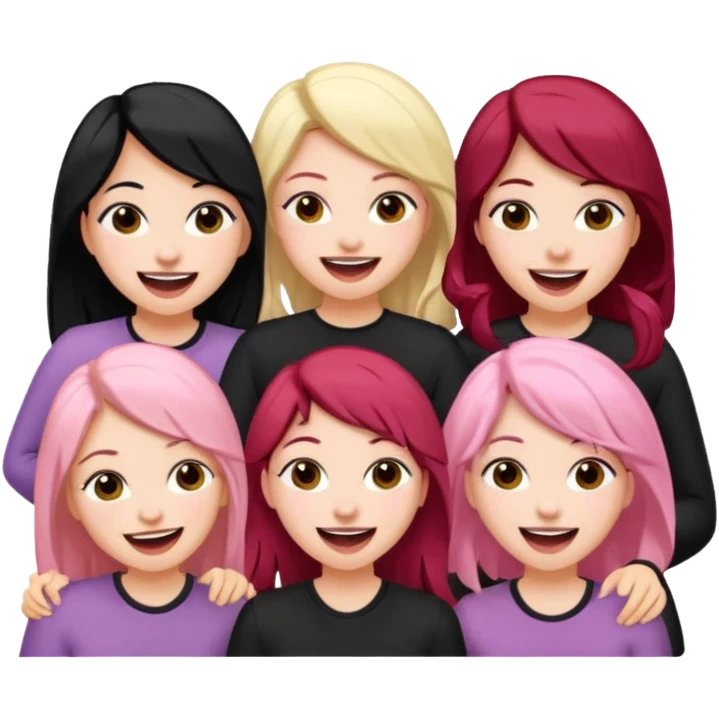 Girlfriend emoji - 5 white girlfriends, two with black hair, one with medium blonde hair, one with  pale pink hair,  emoji