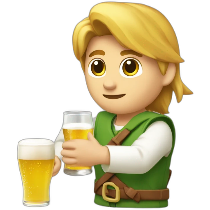 Link qui boit une bière à côté de zeld emoji