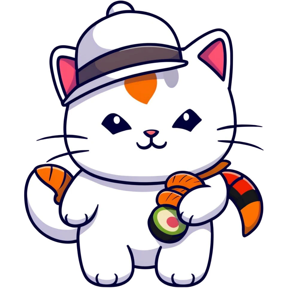 cat wearing a hat made out of sushi emoji