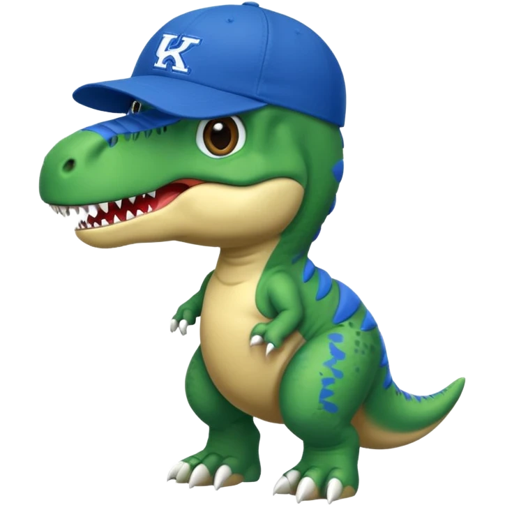 Let’s do a cute green T Rex  in a blue university Of Kentucky ball cap  emoji