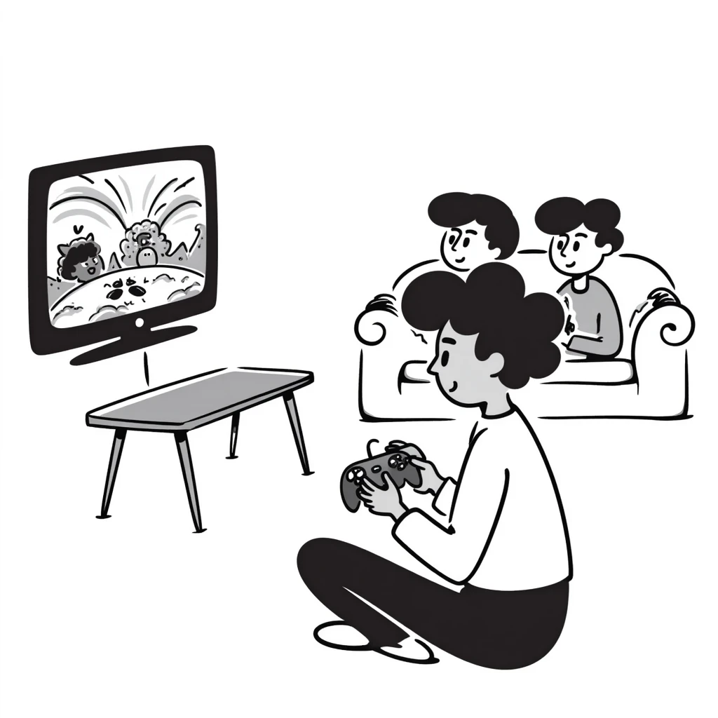 A person plays with the GameCube on tv with friends emoji