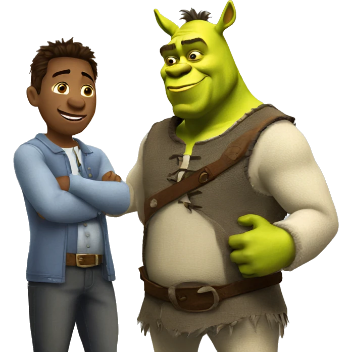 Shrek interviews a donkey emoji