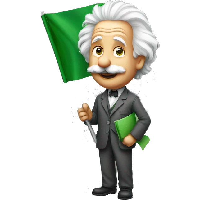 happy albert einstein holding green flag in one hand emoji