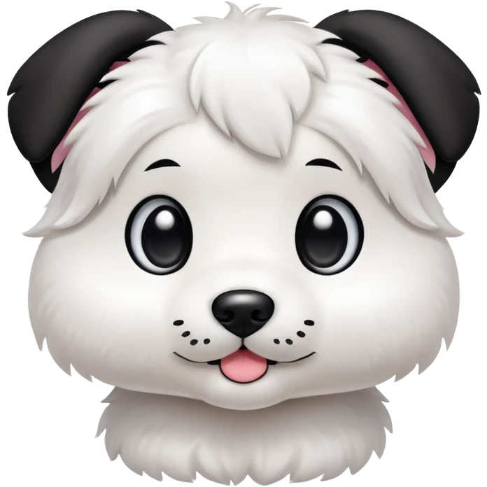 sanrio kawaii mascot puppy dog, black ears, eyes and nose. white fur emoji