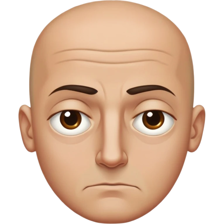 Steven Miller, bald, scowling expression, narrow rectangular head, bottom lip sticking out, eyelids almost closed and lower on the outside, very dark circles around eyes emoji
