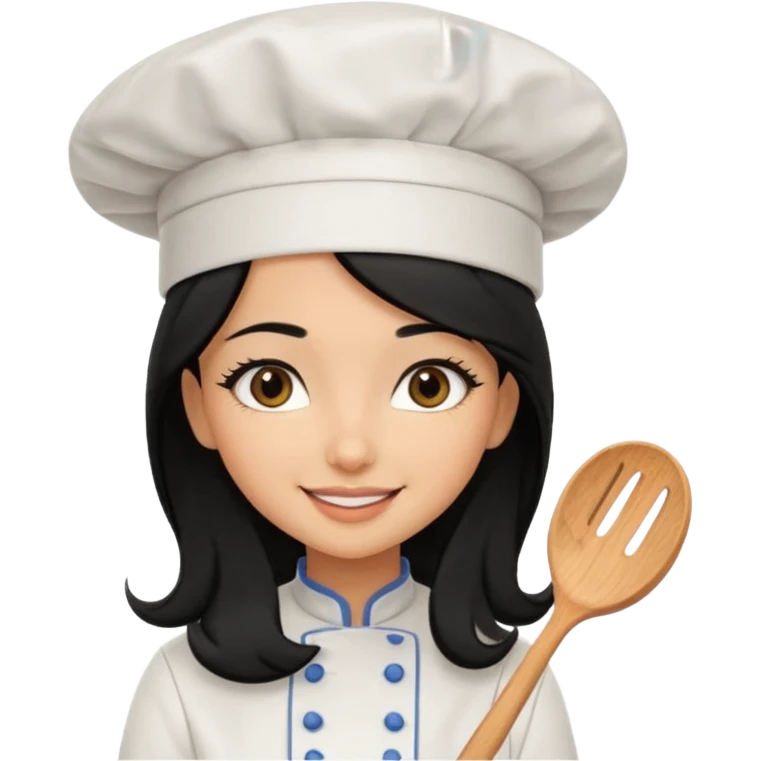 Create a cute girl, black hair, Middle Eastern with lashes  chef🧑‍🍳 emoji, barbie vibes tan skin black long hair with long lashes  emoji