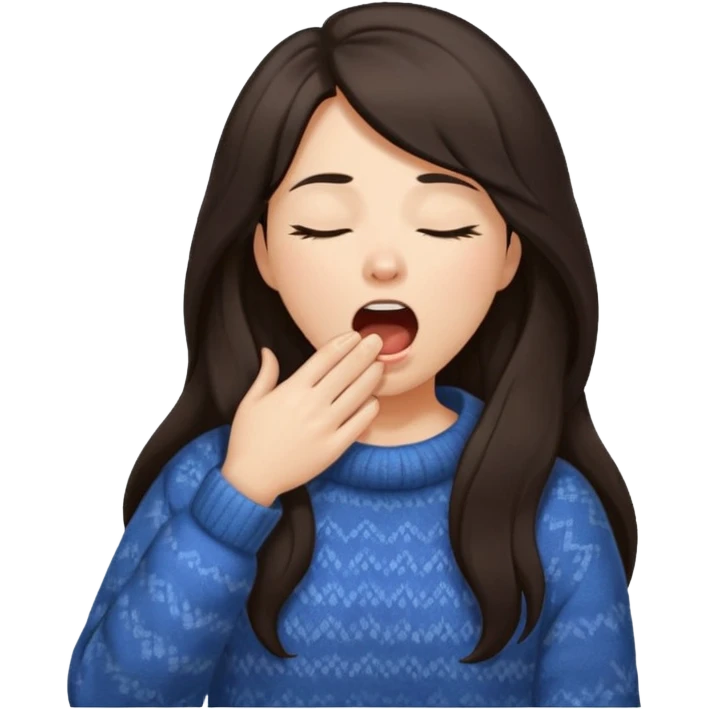 yawning dark long hair woman in sweater emoji