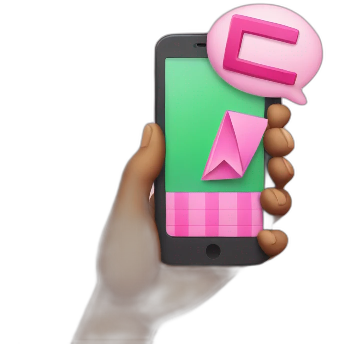 holding a smartphone with big pink check mark on the screen emoji