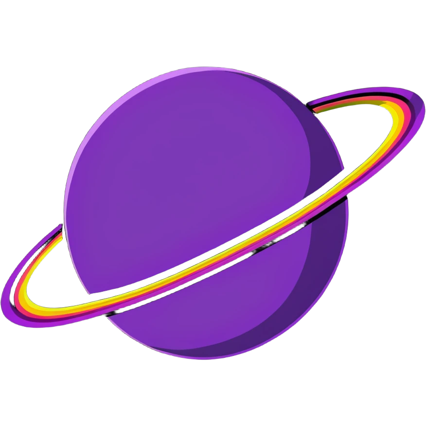 purple planet with colorful rainbow rings surrounding it emoji