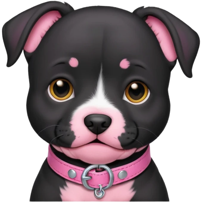 Black pitbull puppy that has a pink collar emoji