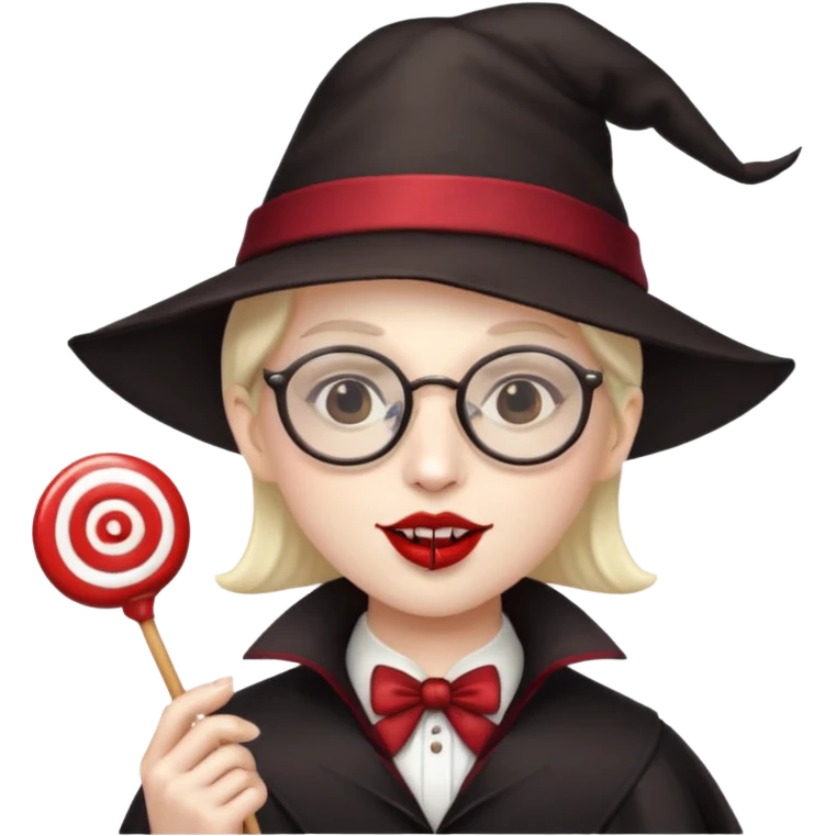 Vampire with lollipop, hat and glasses emoji